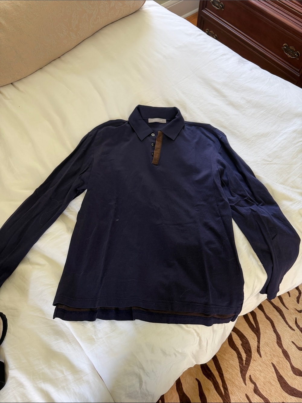 Silk Men's purple Long-Sleeve Polo Shirt with Brown Trim